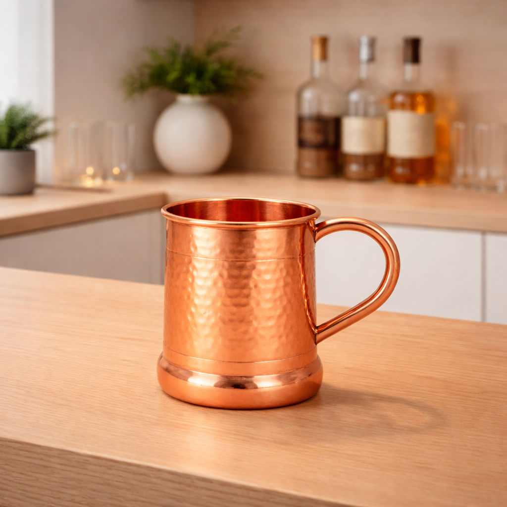 Pure copper tankard shaped ringed design moscow mule beer mug cup, volume 1, 600 ML
